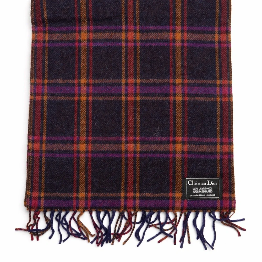 Christian Dior lambswool plaid scarf